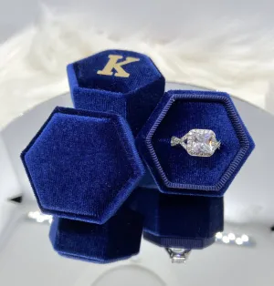 Navy Blue Single Slot Hexagon Velvet Ring Box