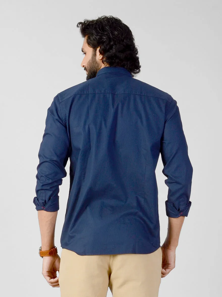 Navy Blue Solid Slim Fit Casual Shirt | JadeBlue