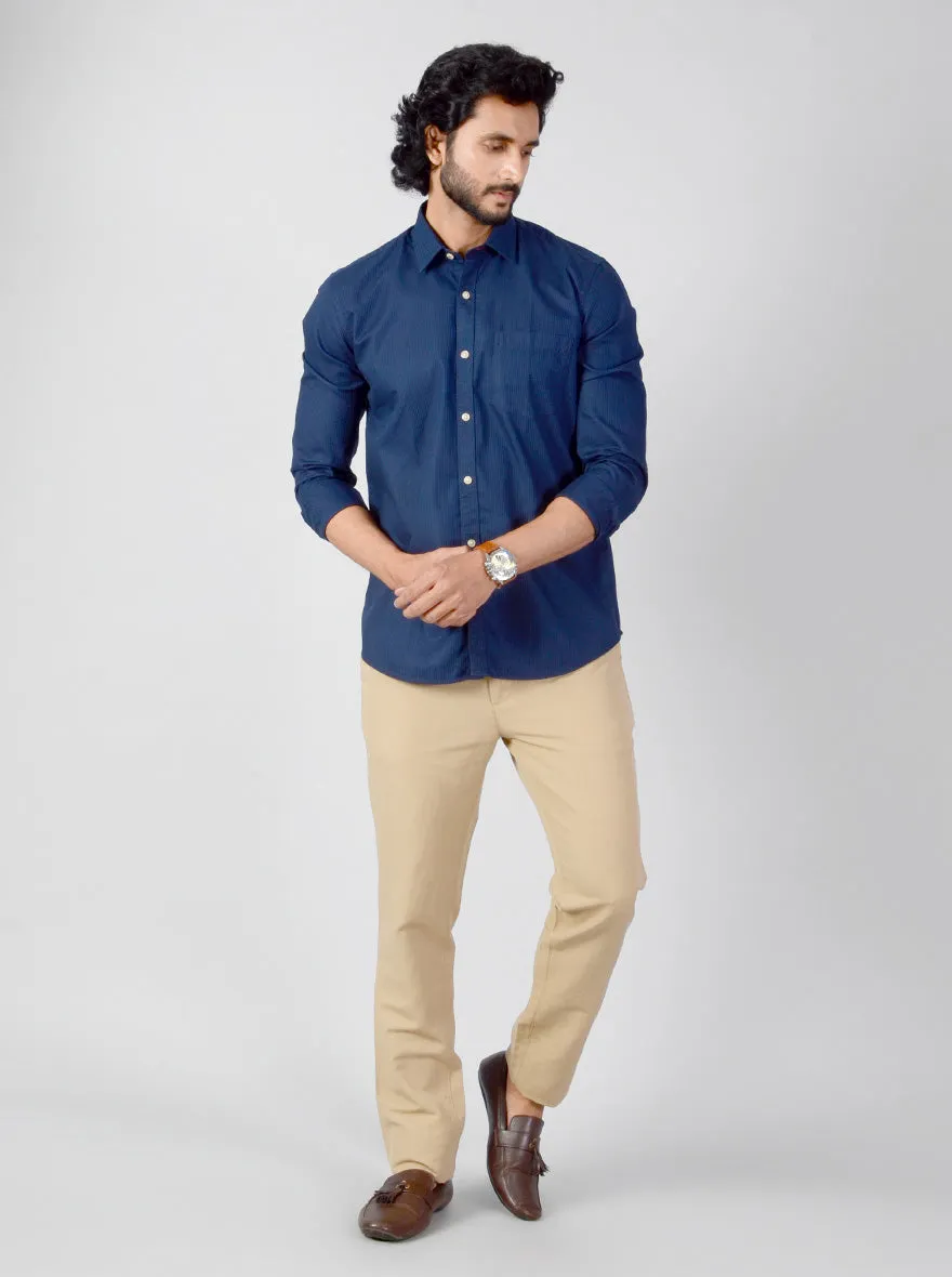 Navy Blue Solid Slim Fit Casual Shirt | JadeBlue