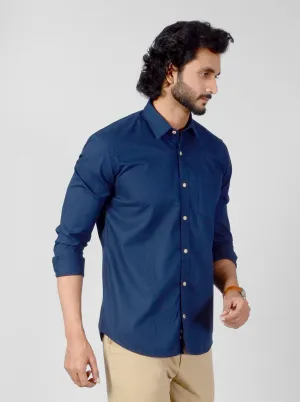 Navy Blue Solid Slim Fit Casual Shirt | JadeBlue