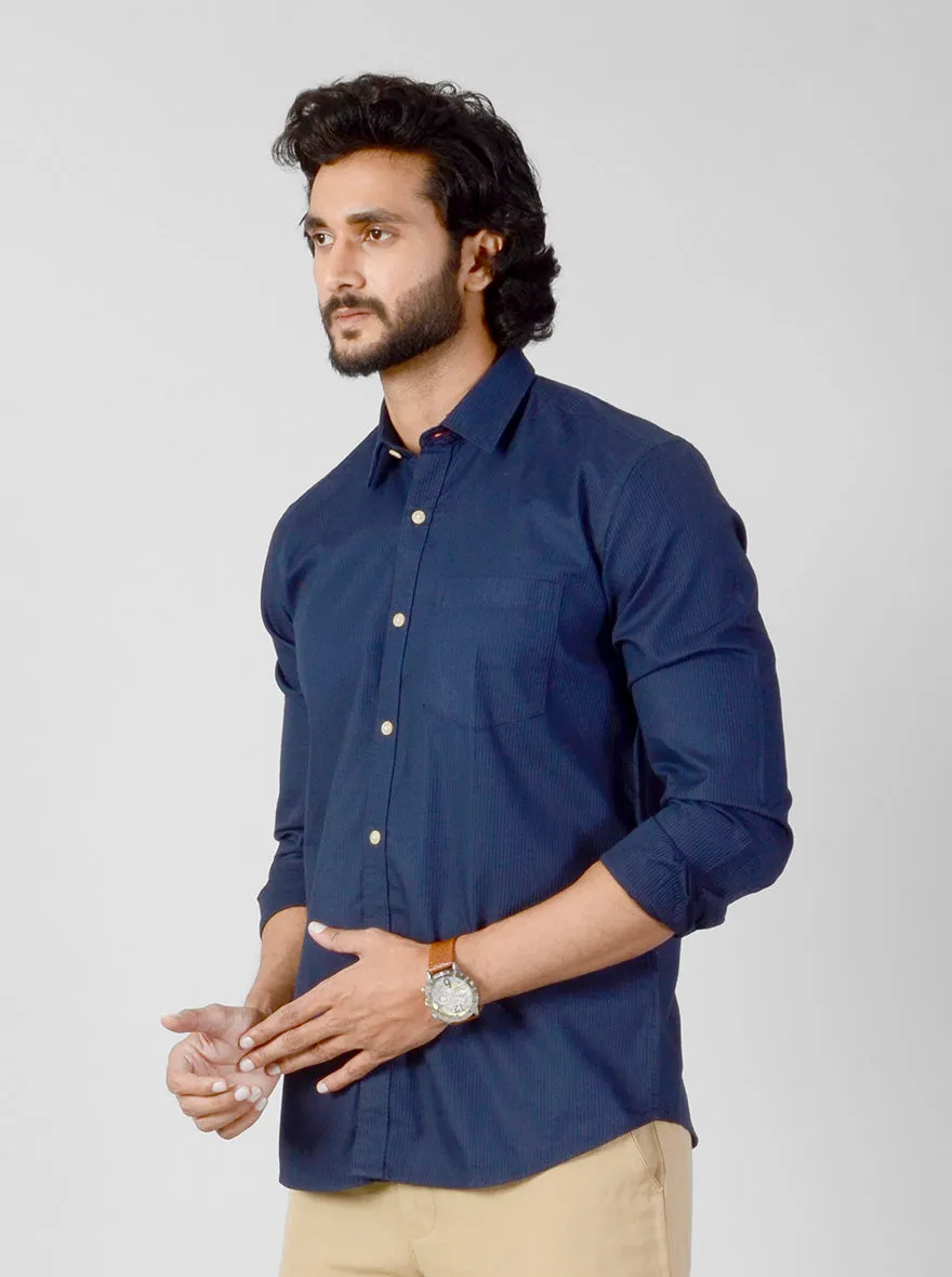 Navy Blue Solid Slim Fit Casual Shirt | JadeBlue