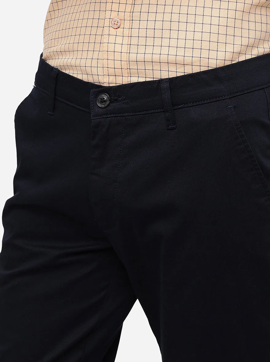 Navy Blue Solid Uno Fit Casual Trouser | JadeBlue