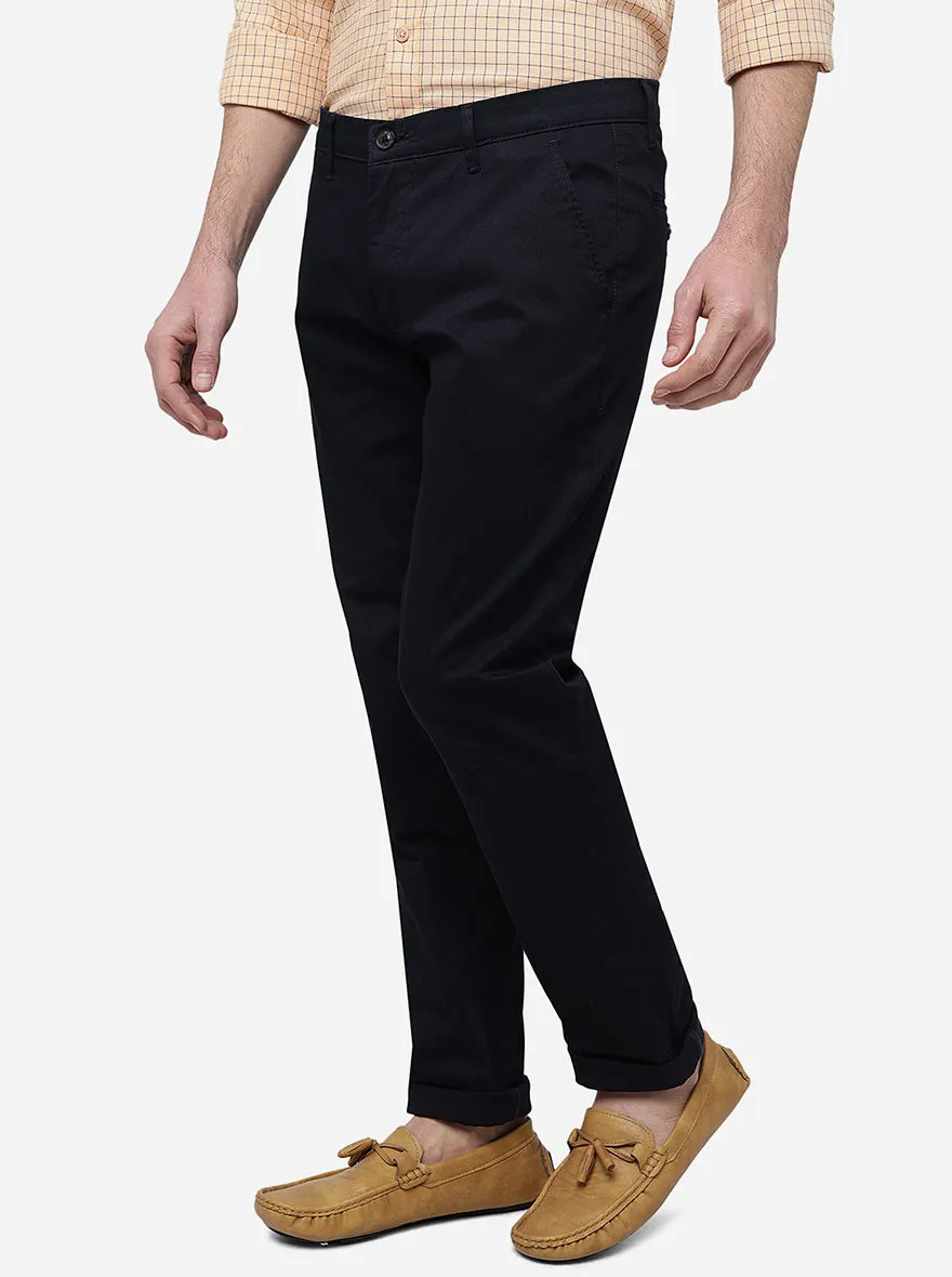 Navy Blue Solid Uno Fit Casual Trouser | JadeBlue