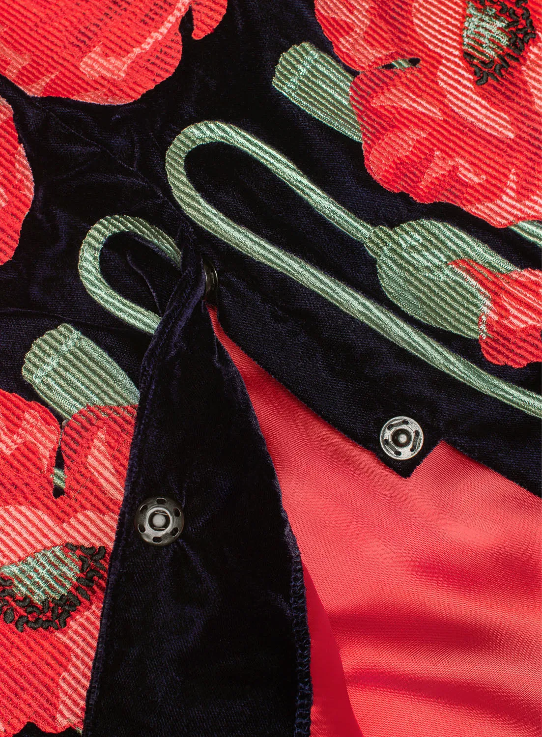 Navy Blue Velvet Kaftan with embroidered poppies
