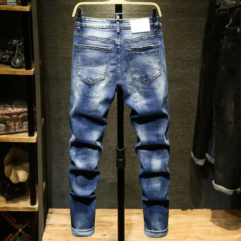 New Casual Embroidery Printed Men's Jeans Denim Straight Pants