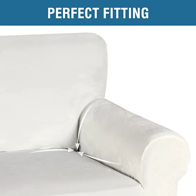 New H. Versailtex 1 Piece Loveseat Slipcover with Non Slip Straps Underneath The Furniture, Crafted from Thick Comfy Rich Velour Velvet (Loveseat 58"-72", Off White) Retails $70 