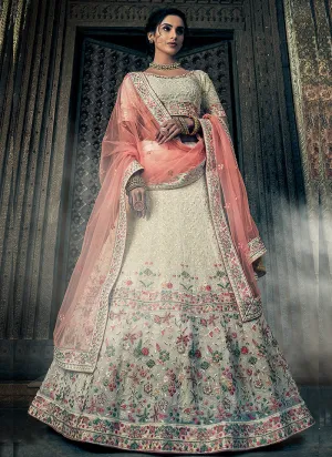 Off White And Peach Designers Wedding Lehenga Choli