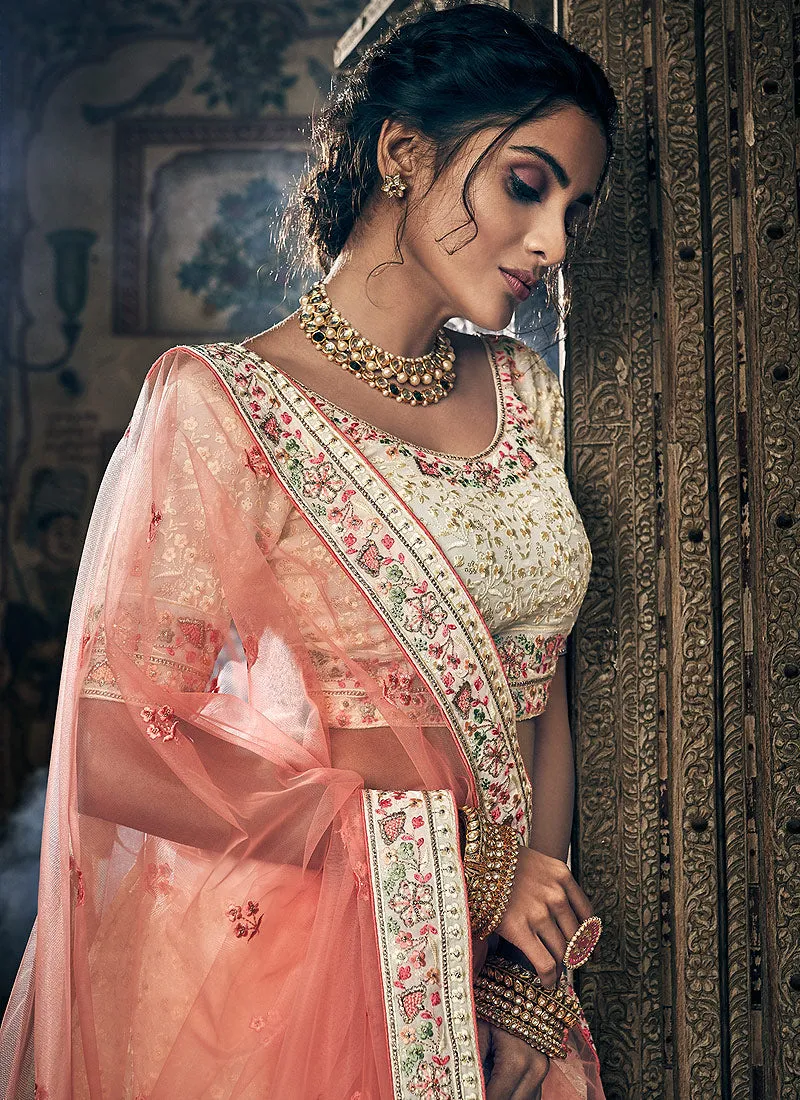 Off White And Peach Designers Wedding Lehenga Choli