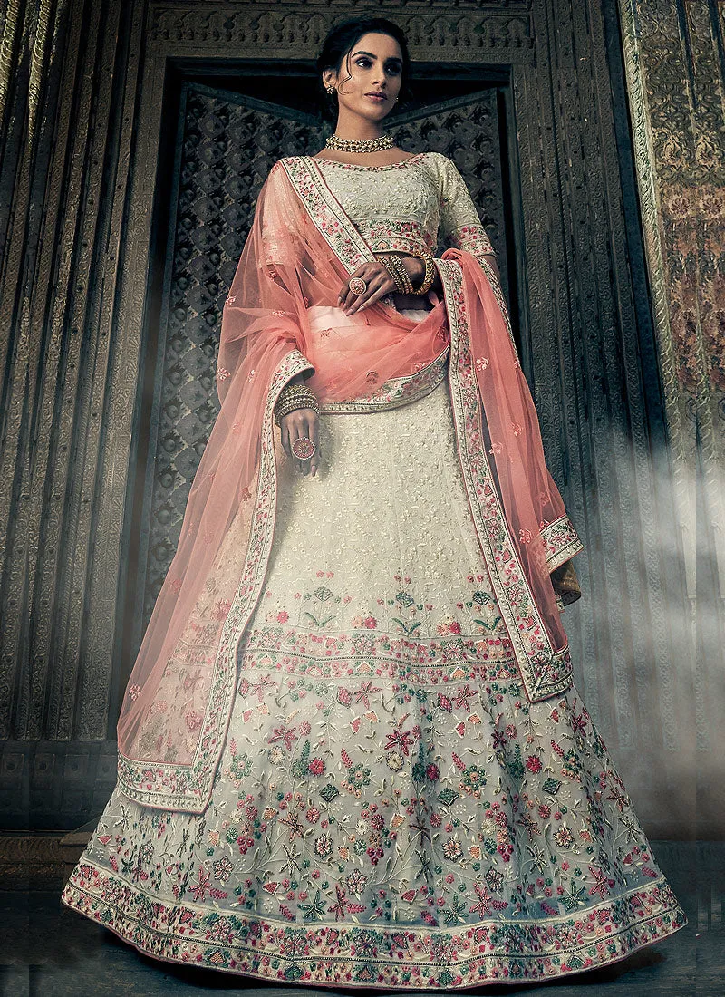 Off White And Peach Designers Wedding Lehenga Choli
