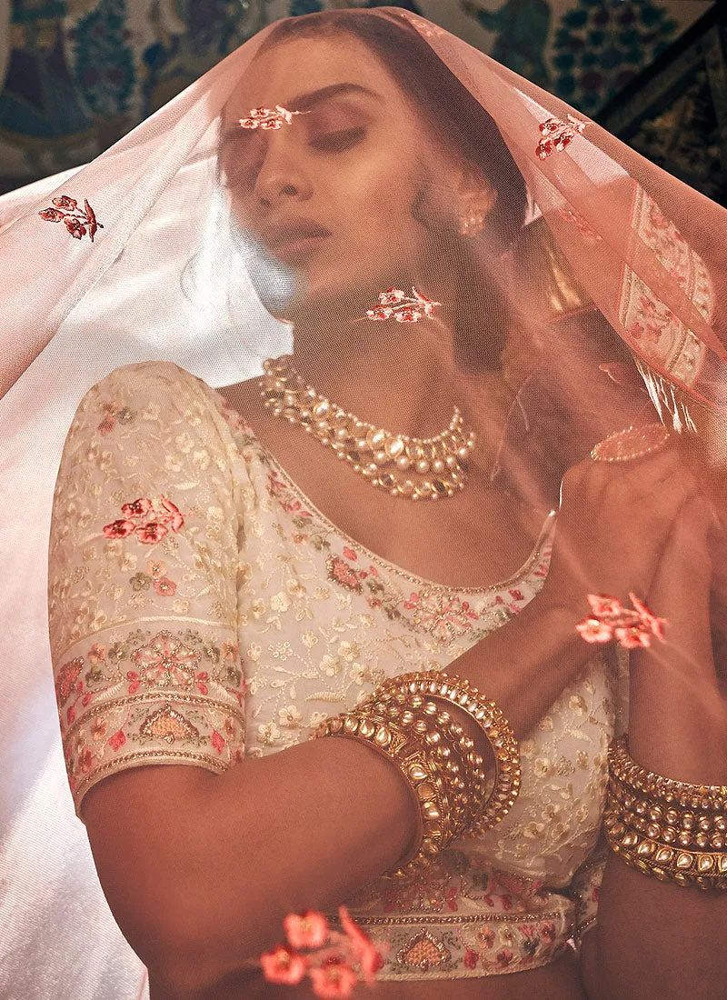 Off White And Peach Designers Wedding Lehenga Choli