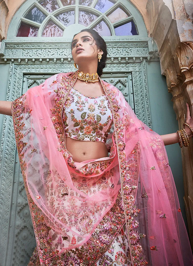 Off White And Pink Designers Wedding Lehenga Choli