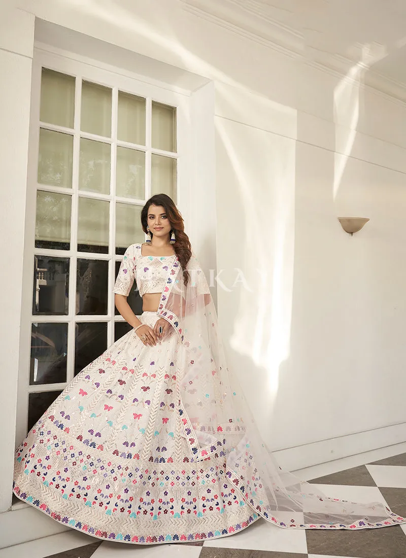 Off White Multi Embroidered Traditional Lehenga Choli