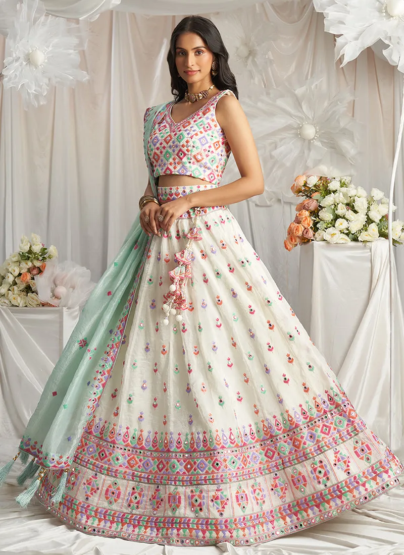 Off White Multi Embroidery Bridal Lehenga Choli
