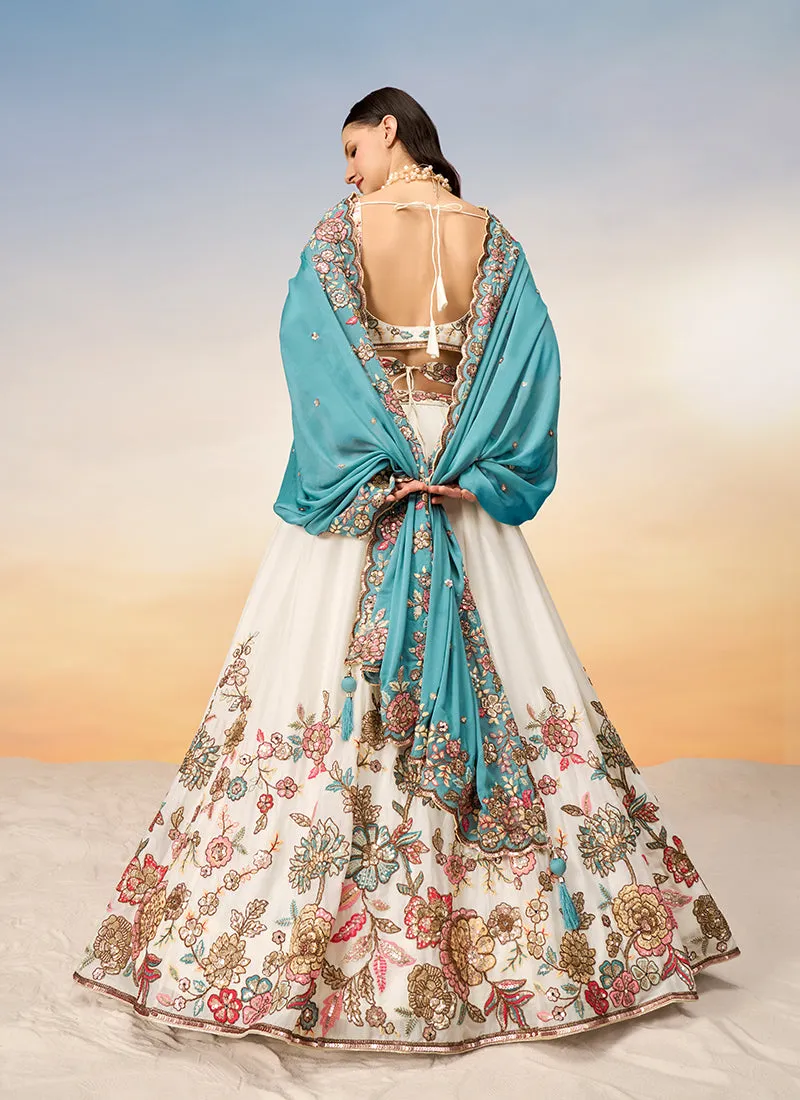 Off White Multi Embroidery Bridal Lehenga Choli