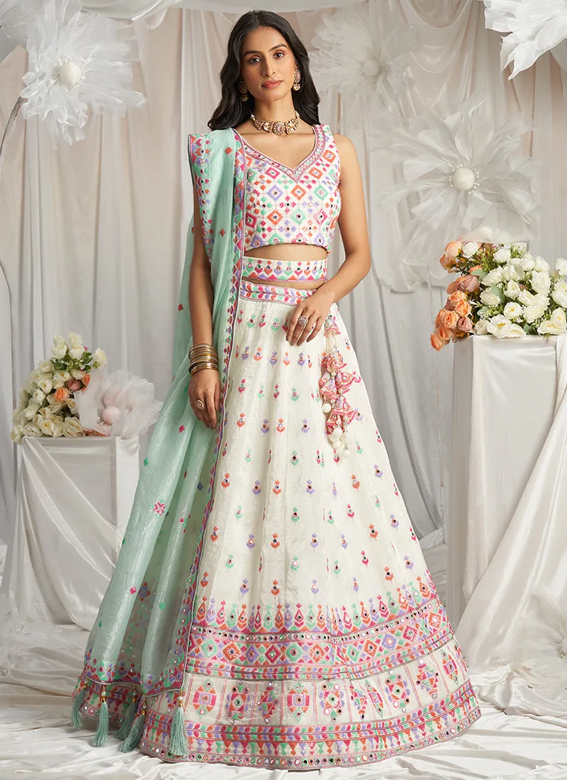 Off White Multi Embroidery Bridal Lehenga Choli