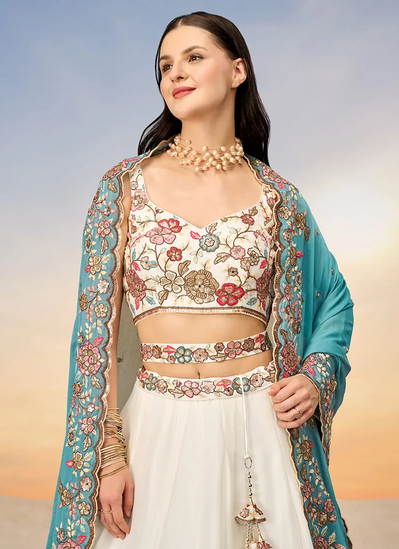 Off White Multi Embroidery Bridal Lehenga Choli