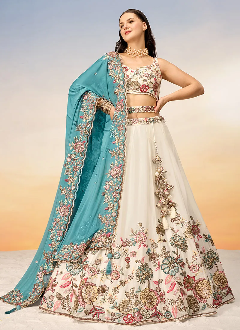 Off White Multi Embroidery Bridal Lehenga Choli