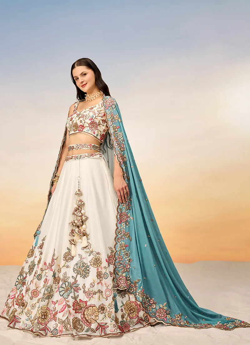 Off White Multi Embroidery Bridal Lehenga Choli