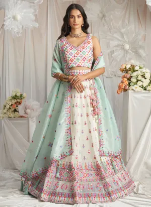 Off White Multi Embroidery Bridal Lehenga Choli