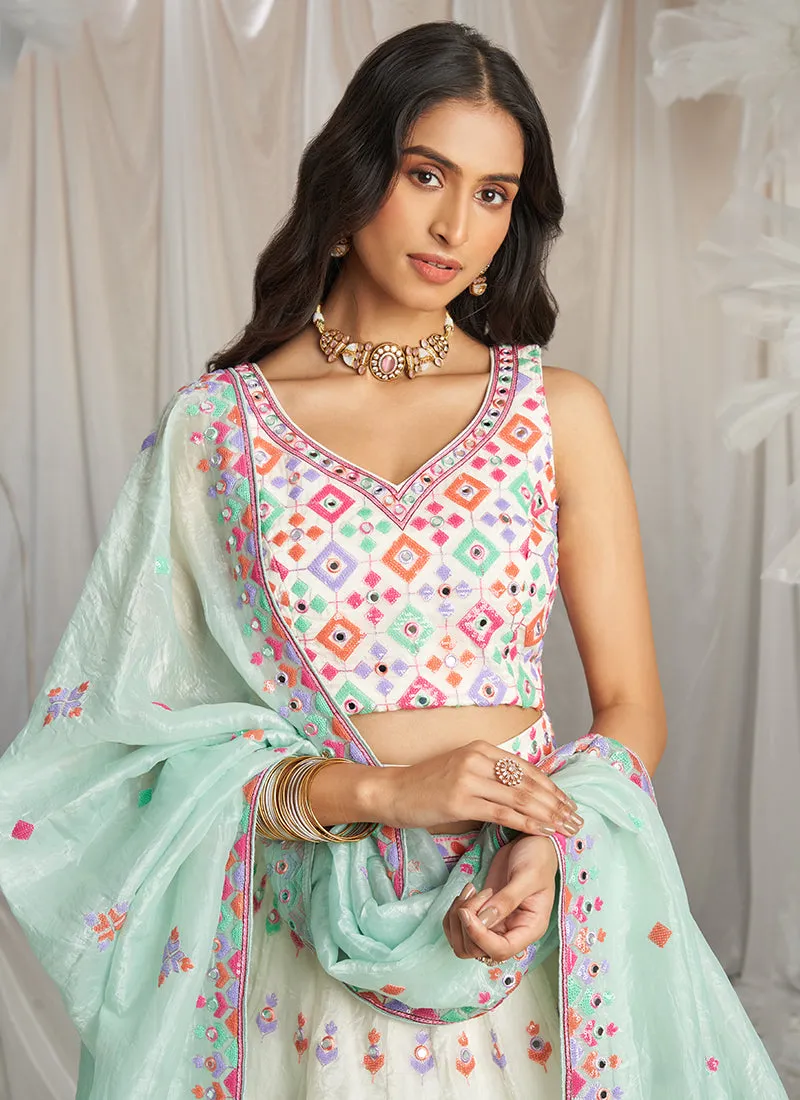 Off White Multi Embroidery Bridal Lehenga Choli