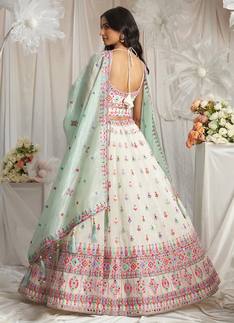 Off White Multi Embroidery Bridal Lehenga Choli