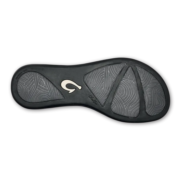 OluKai Womens 'Aukai Leather Sandals - Black / Black