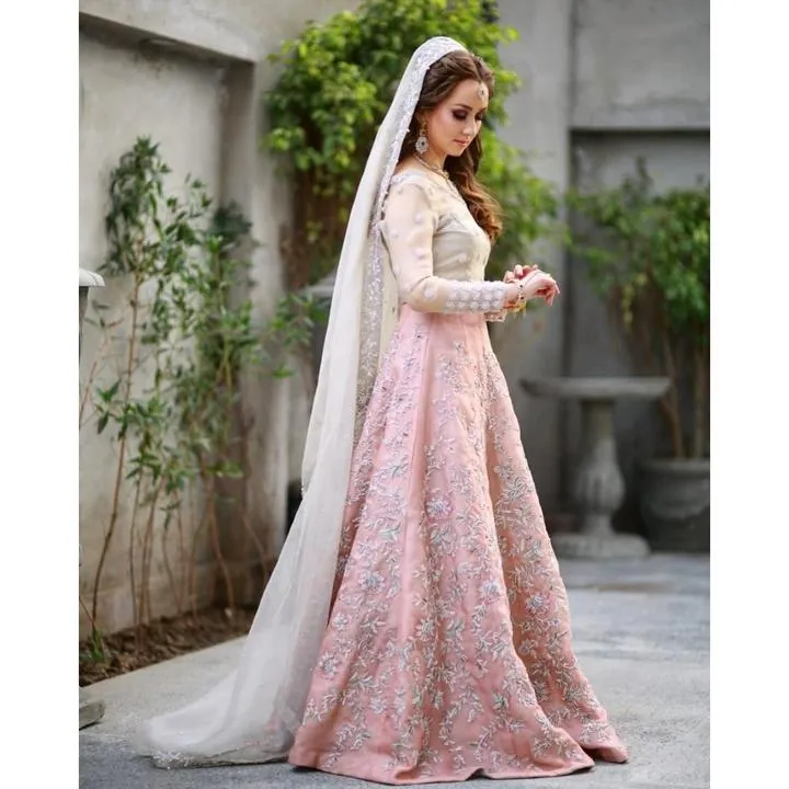 Pakistani Bridal Dress for Walima in Soft Colors # B2061