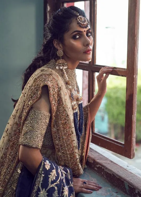 Pakistani Bridal Lehenga Dress in Rich Gold Color #BS31