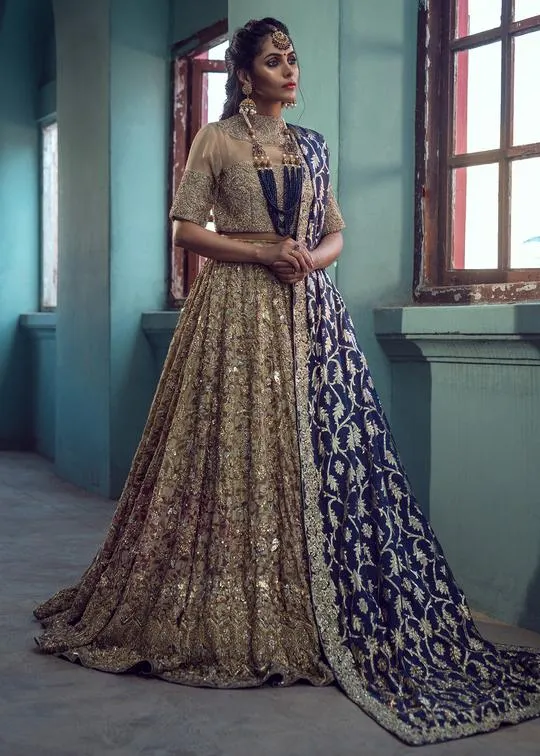 Pakistani Bridal Lehenga Dress in Rich Gold Color #BS31