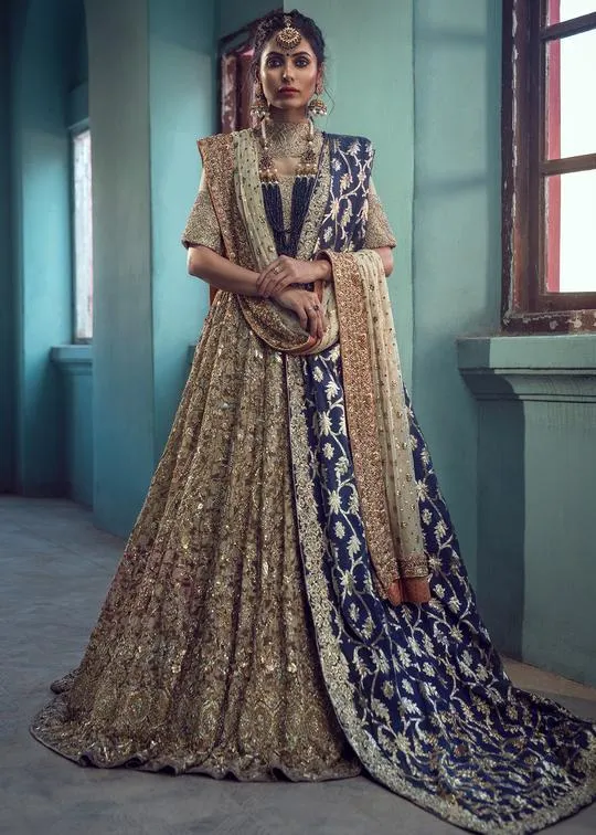 Pakistani Bridal Lehenga Dress in Rich Gold Color #BS31