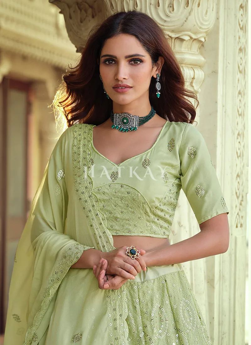 Pale Green Sequence Embroidered Wedding Lehenga Choli