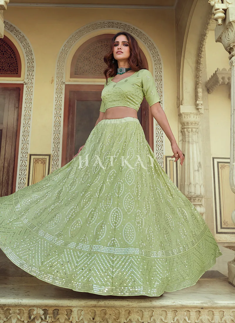 Pale Green Sequence Embroidered Wedding Lehenga Choli