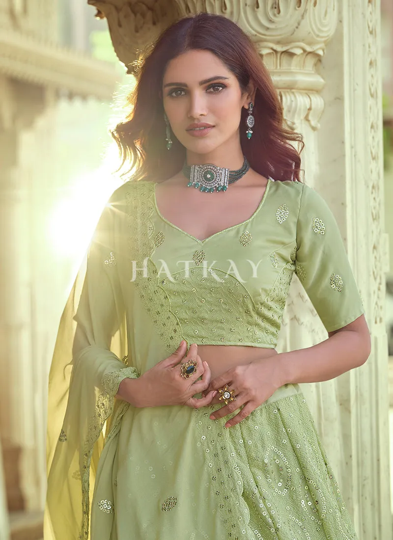 Pale Green Sequence Embroidered Wedding Lehenga Choli