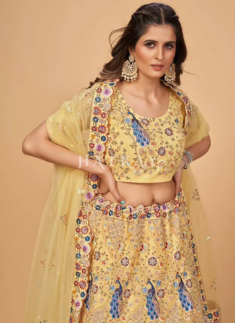 Pale Yellow Multi Embroidered Wedding Lehenga Choli