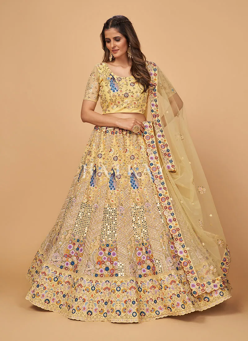 Pale Yellow Multi Embroidered Wedding Lehenga Choli