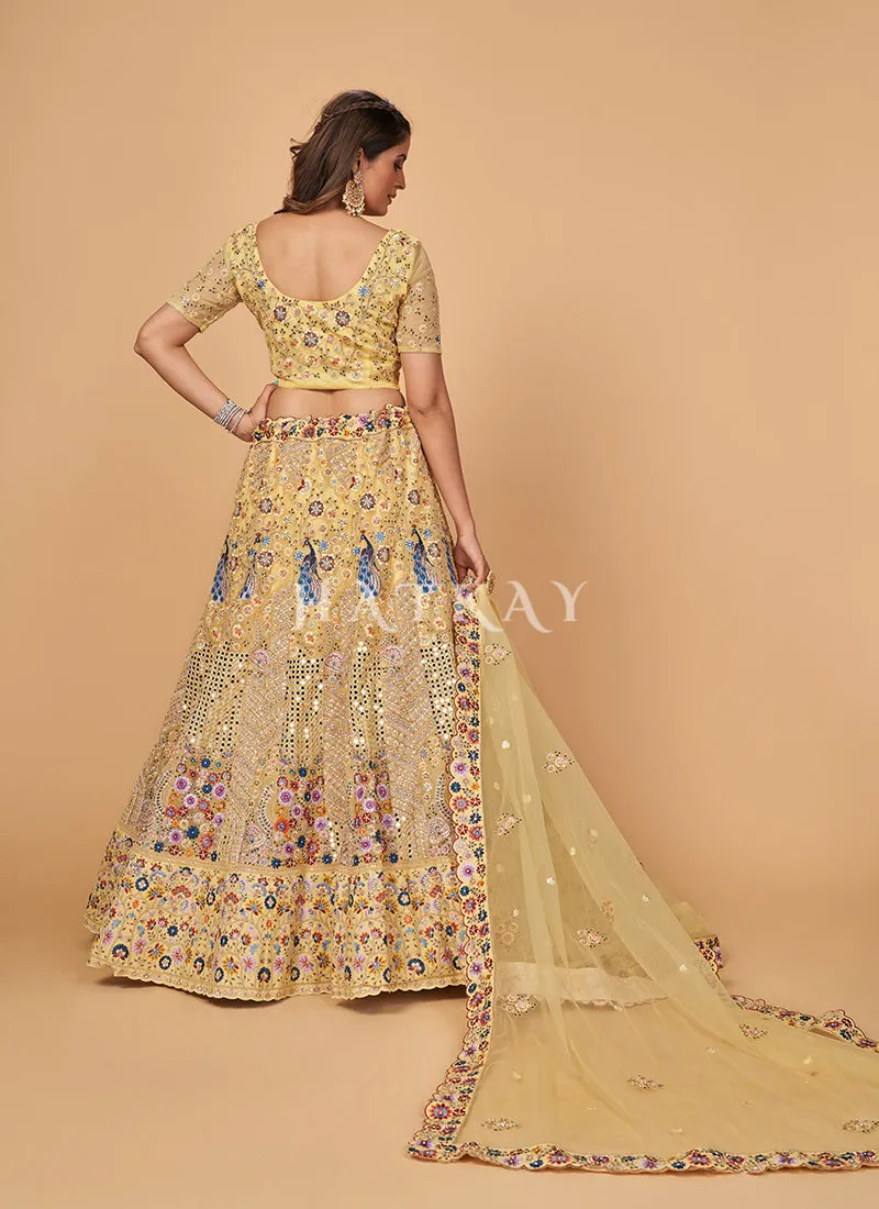 Pale Yellow Multi Embroidered Wedding Lehenga Choli