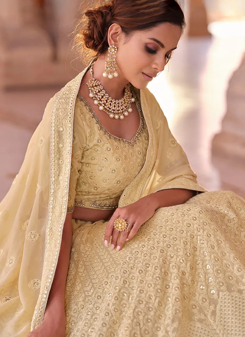 Pale Yellow Traditional Embroidered Lehenga Choli