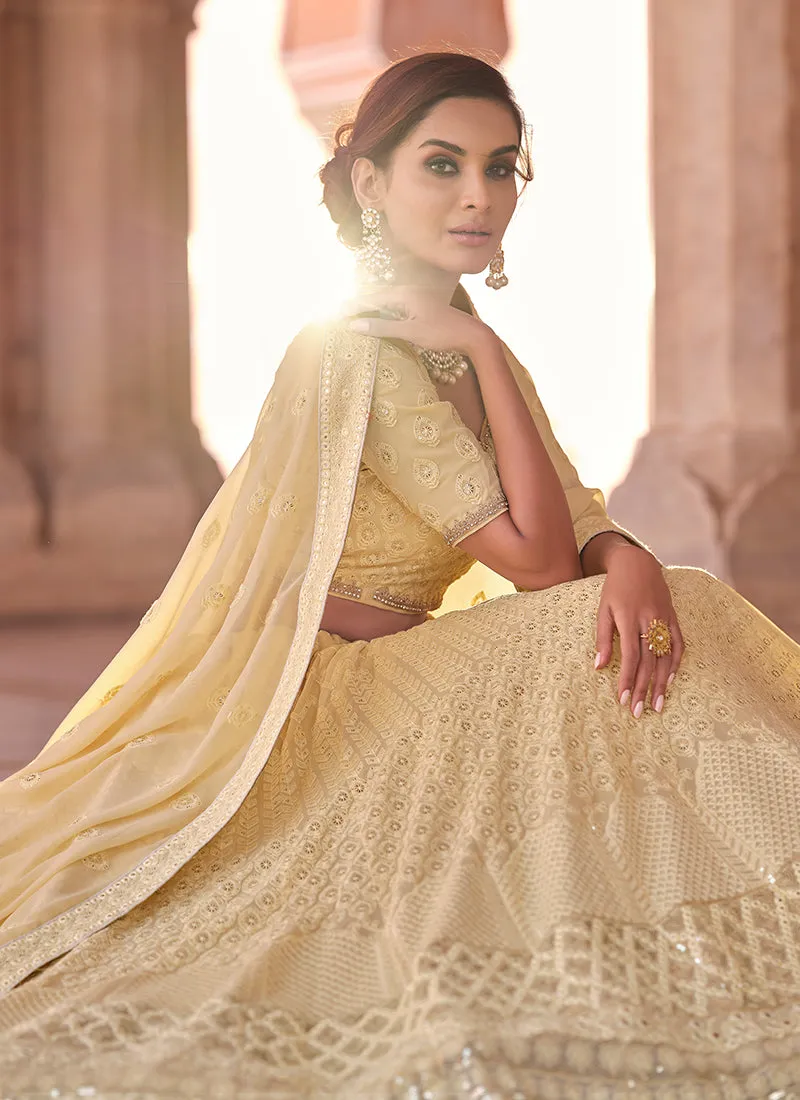 Pale Yellow Traditional Embroidered Lehenga Choli