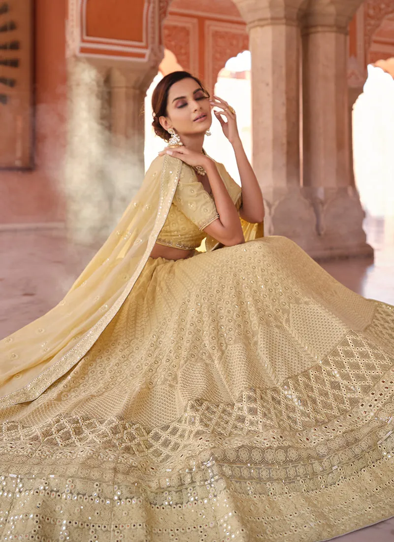 Pale Yellow Traditional Embroidered Lehenga Choli