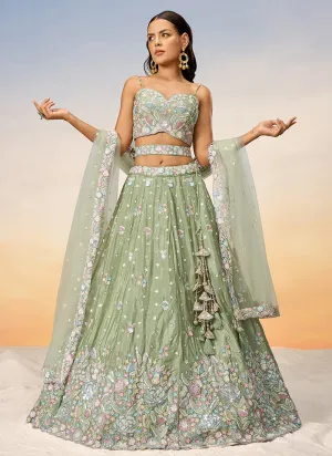 Pastel Green Multi Embroidery Bridal Lehenga Choli