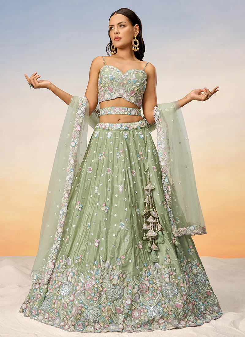 Pastel Green Multi Embroidery Bridal Lehenga Choli
