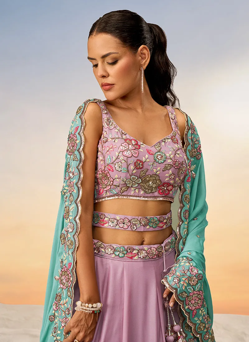 Pastel Pink Multi Embroidery Bridal Lehenga Choli