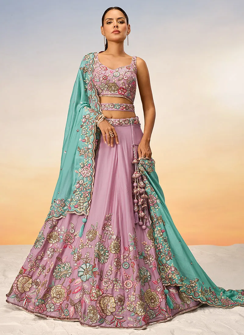 Pastel Pink Multi Embroidery Bridal Lehenga Choli