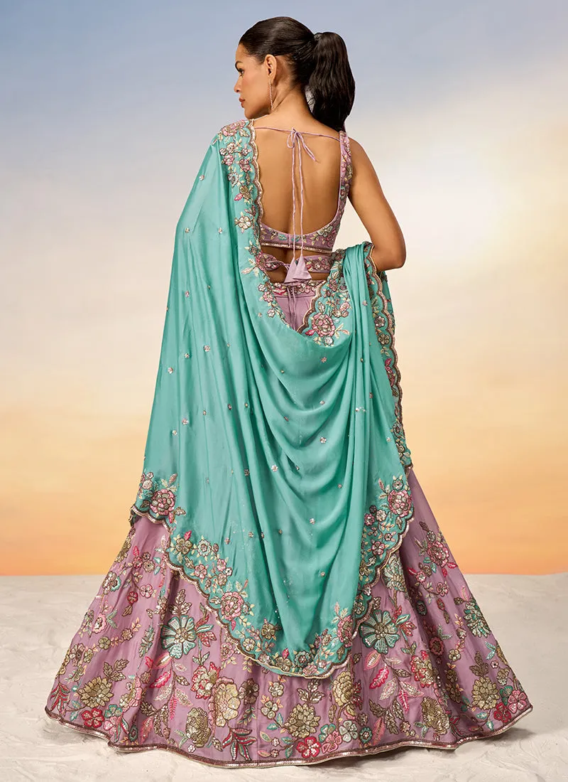 Pastel Pink Multi Embroidery Bridal Lehenga Choli