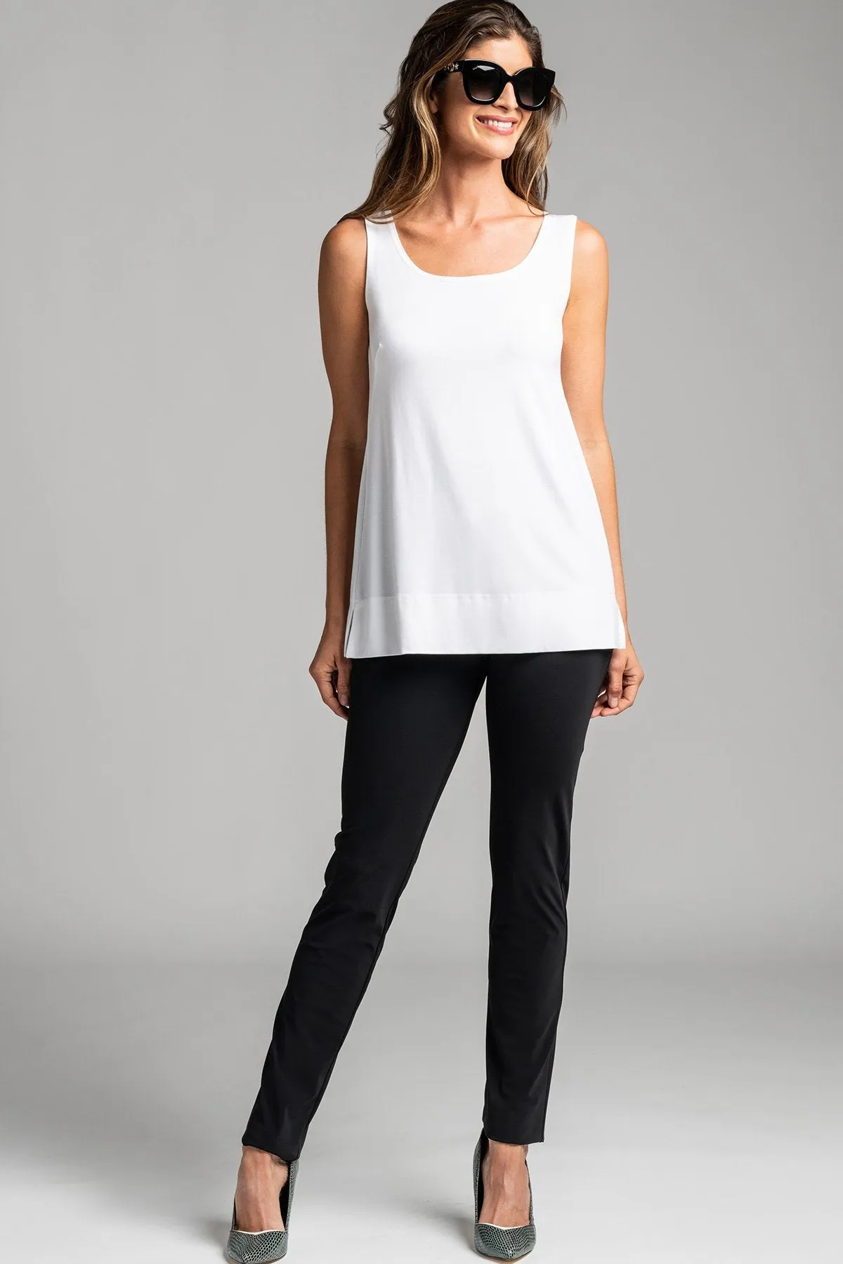 PAULA RYAN ESSENTIALS Waisted Cigarette Pant - Microjersey Black