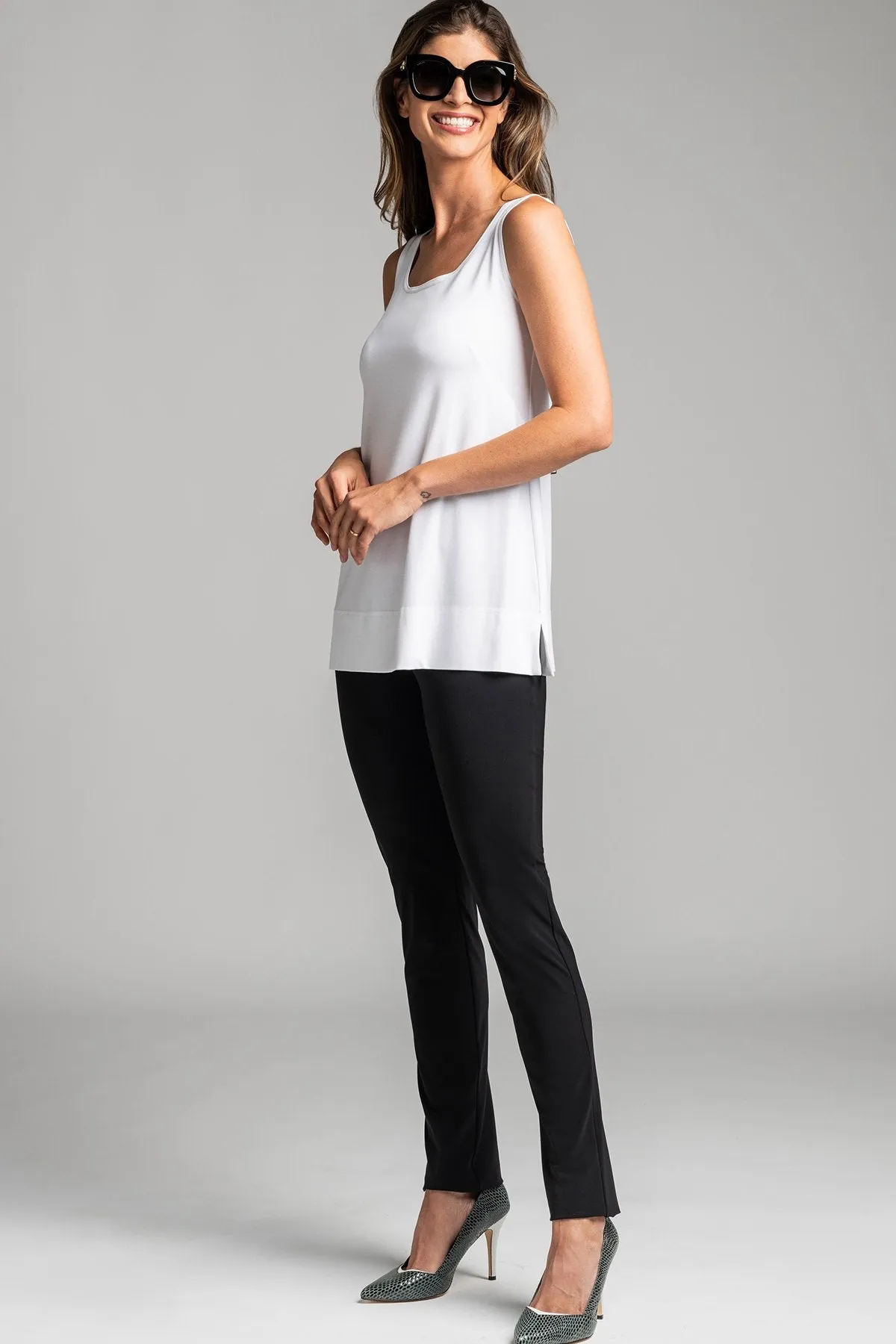 PAULA RYAN ESSENTIALS Waisted Cigarette Pant - Microjersey Black