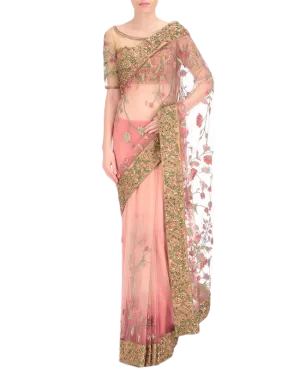 Peach Color Designer Saree in Thread Embroidery