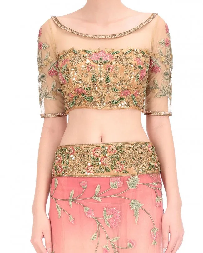 Peach Color Designer Saree in Thread Embroidery