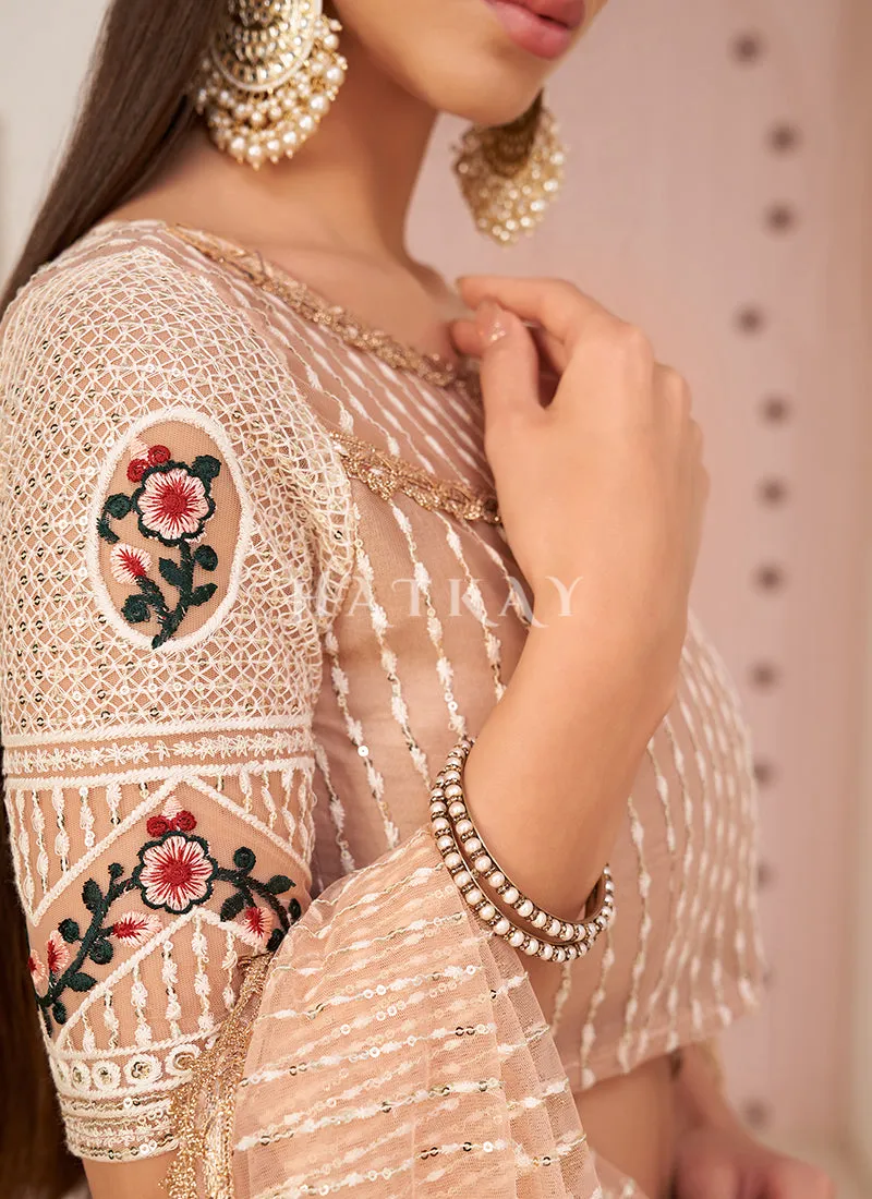 Peach Embroidered Partywear Lehenga Choli