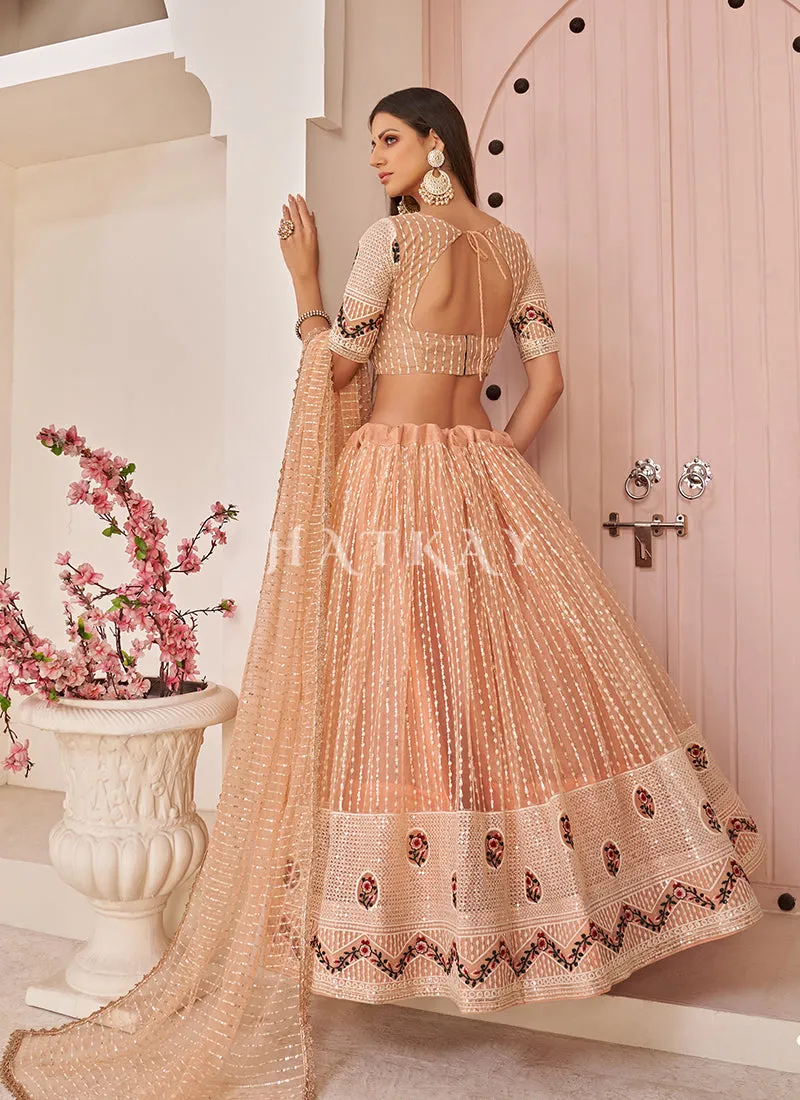 Peach Embroidered Partywear Lehenga Choli